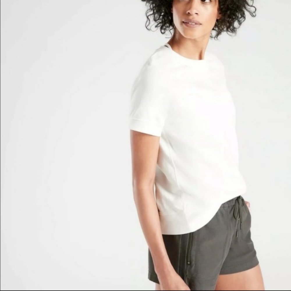 ATHLETA CALA LILLY SHORT SLEEVE SUNDOWN SWEATSHIRT TEE TOP